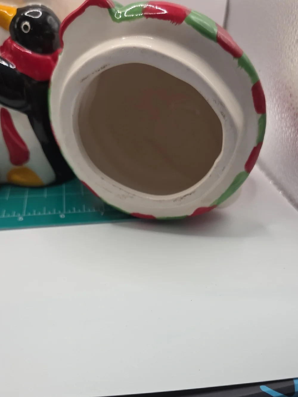 Festive Ceramic Snowman Cookie Jar - With Pknguin. Vintage